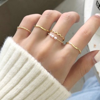 PEONIST 女性波浪簡約戒指5件組