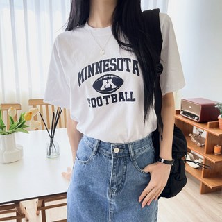 플랜데이 여성용 통기성 미네소타 영문 레터링 오버핏 반팔 티셔츠