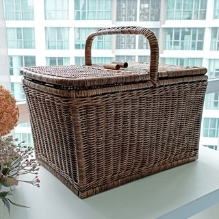 藤編坊 藤製特大號藤編野餐收納籃 J061L, 1個, 棕色