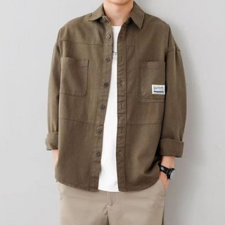 JTL男款工裝純色雙口袋長袖襯衫