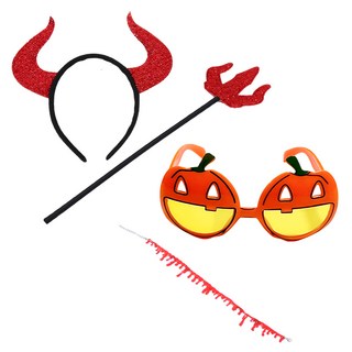 피앤비유니티 악마뿔 안경 피목걸이 3종 세트 03삼지창악마뿔머리띠, 혼합색상, 1세트