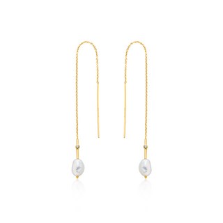 아니아하이에 여성용 천연원석 담수진주 스레더 체인드롭 925 실버 14K 골드 도금 귀걸이 E019-01G