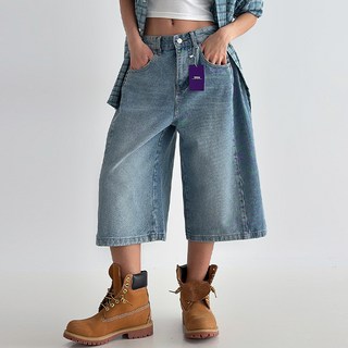 여성용 로우키 벌룬핏 버뮤다 데님팬츠 with옆핀턱 롱