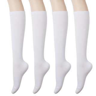 在兩隻腳上 女款 素色 及膝襪 4雙