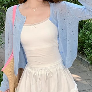 PARADAISO 여성용 봄 여름 데일리 펀칭 라운드 가디건