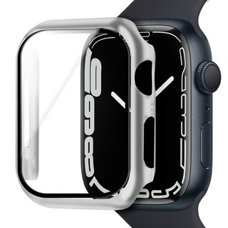 iMall Apple Watch 9H鋼化玻璃全包覆邊框保護殼, 1個, 銀色