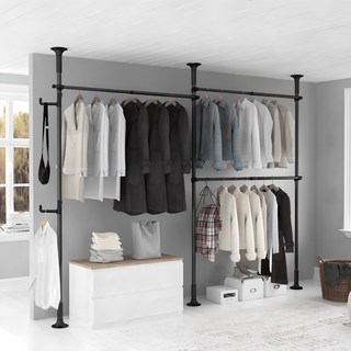 Liwooliving 穩固三層衣架 + 多功能掛勾套組, 黑色