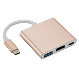 UniSync Type-C轉HDMI/Type-C/USB3.0多功能轉接器, 4K高清輸出, Macbook充電, 1個, 金色, 14.2cm