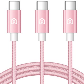 Home Planet Type-C 編織快速充電線, 2m, 粉色, 3條