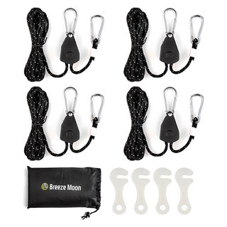 Breeze Moon 繩索棘輪 4入 + 營繩 4入 + 夜光掛鉤 4入 + 收納袋 套組, 黑色 (roprachet)