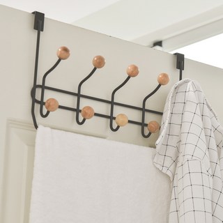 PEACHY LIFE 完美主義 韓風木紋門後勾附毛巾掛架, 黑色, 1個