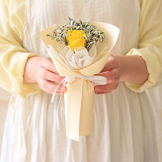 ScentBasket 香皂玫瑰星辰花鮮花永生花單支花束, 黃色