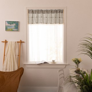 Daysoy復古格紋短窗簾, NO 05 棕灰色