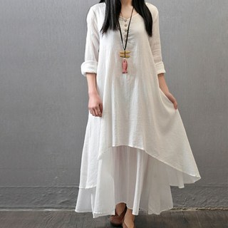 풍깍쟁이 통기성 스윙 버클 린넨 롱원피스