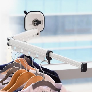 NORMAL LIFE 強力吸盤折疊式免打孔洗衣曬衣架, 白色