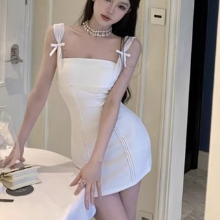PEONIST 修身迷你無袖蝴蝶結派對洋裝, 白色