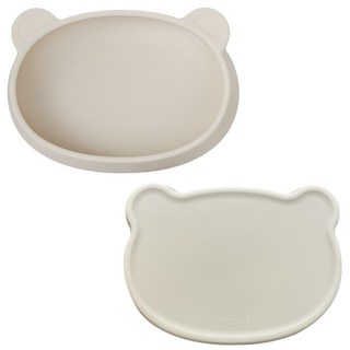 Bluemama Modu'i 矽膠小熊餐盤含蓋餐具組, 1組, 奶油