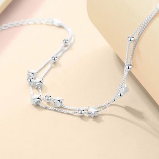 女士幸運銀分層星星手鍊