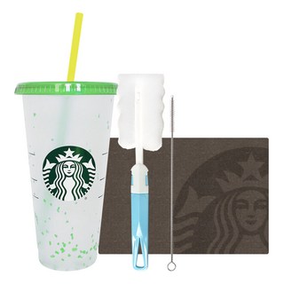 STARBUCKS 星巴克 夏季繽紛變色可重複使用冷水杯 + 清潔刷禮盒, 綠色(冷水杯), 隨機出貨(清潔刷), 710ml, 1個