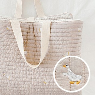 Malolotte 孩童幼稚園用100支棉質刺繡圖案午睡薄墊, 米底小鴨款