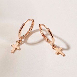 森美珠寶 女款 14K 金 迷你日常單扣十字架耳環