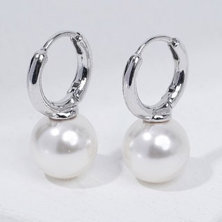 OST 女款925銀一觸式豐盈施華洛世奇珍珠耳環 2入