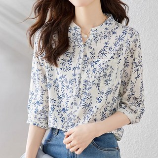 Paperments 細緻葉紋亨利領七分袖上衣 10988