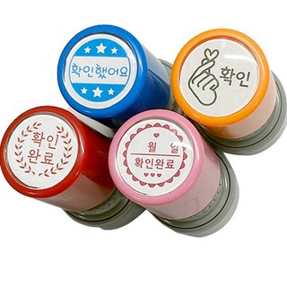 Appleseed 確認印章4件組, 紅色、粉紅色、藍色、黑色, 1組