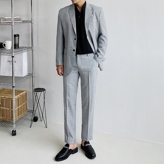 meosidda 男士英倫亞麻格紋西裝套裝