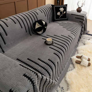 BonBon naturel 法式舒棉絨小樹林保暖沙發蓋布, 淺灰色, 1件