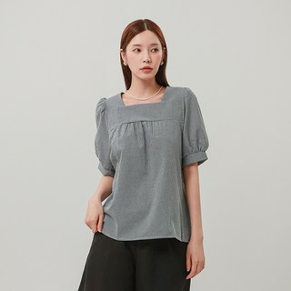 Elsso 格紋泡泡紗方領泡泡袖短袖罩衫