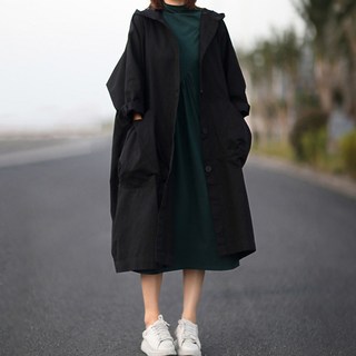 MEICHEL Camellang鈕扣連帽Oversize長版軍裝風衣外套 11174