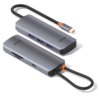 JUPAZIP Type-C 多功能 6合1 USB TF/SD PD 集線器 HUB601, 1個, 灰色