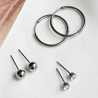 OST 女款完美組合基本款銀色球一觸式手術鋼耳環 3件組