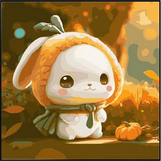 The Whale DIY數字油畫 30x30cm 兔子款 南瓜兔, 南瓜兔 橘色 + 白色, 1個