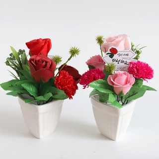 高級康乃馨香皂花盆 2入, 紅粉色, 2個