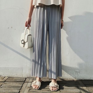 엘쏘 여성용 쿨링 주름 플리츠 하이웨스트 밴딩 와이드 팬츠