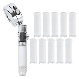 homedaum 強力水壓3段調節開關多功能蓮蓬頭 + 10入濾芯組, 1組, 白色 + 銀色