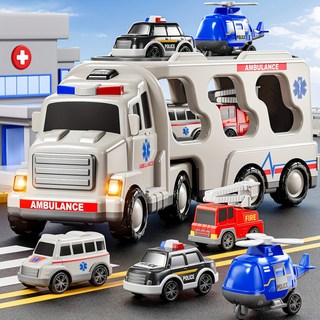 PLAYFUL TOYS 頑玩具 聲光運輸車 附小車 4個, 混色, 1組