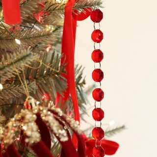 크리스마스 트리 오너먼트 크리스탈 체인 장식, 레드, 길이 20cm, 7개