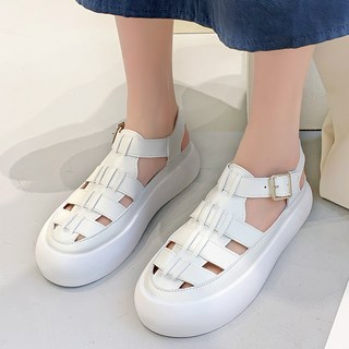 女款粗編織扣環帶涼鞋 ON5001, 白色, 245