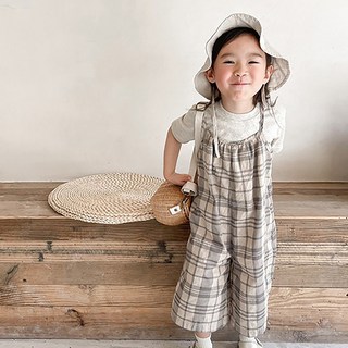CONTIKIDS 女童款Porter格紋無袖連身吊帶褲