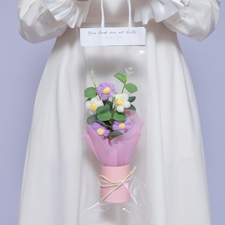 끌레샤 조화 뜨개질꽃 미니 선물 꽃다발 + 쇼핑백, 03보라, 1개