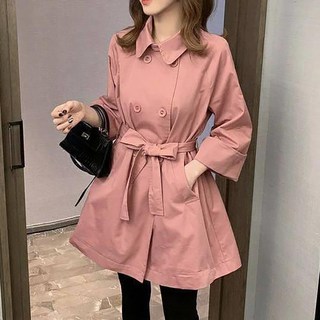 女性DM雙排扣輕熟女傘襬風衣外套