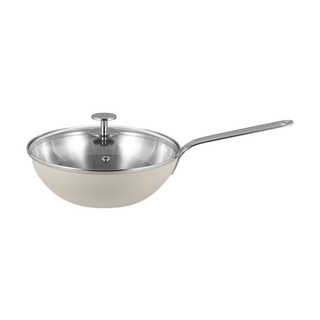 EDELKOCHEN 電磁爐適用單柄5層316不鏽鋼炒鍋+鍋蓋組 300VLWCOI261 象牙白, 26cm, 1入