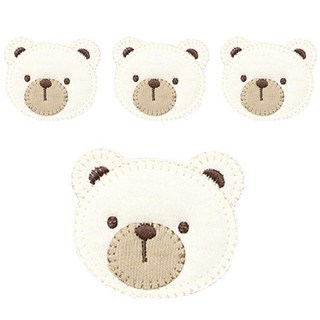 熊熊刺繡布章, 4件, 象牙白