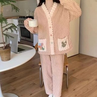 cofv 女款彩虹雙面絲絨兩件式睡衣上下套裝