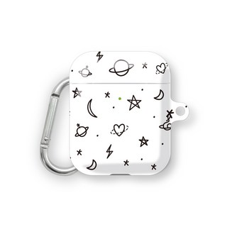 프루그나 우주타투 에어팟 하드케이스 + 카라비너 세트, 화이트, 1개