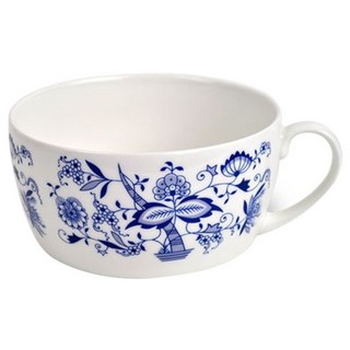 Matsuoka Zwiebelmuster 附把手拉麵碗 直徑14.2 x 6.9cm, 1個, 白色 + 藍色