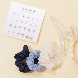 OST 女士日常每月時尚銀耳環(12款)+髮水粉(3款)+別針+首飾盒套裝